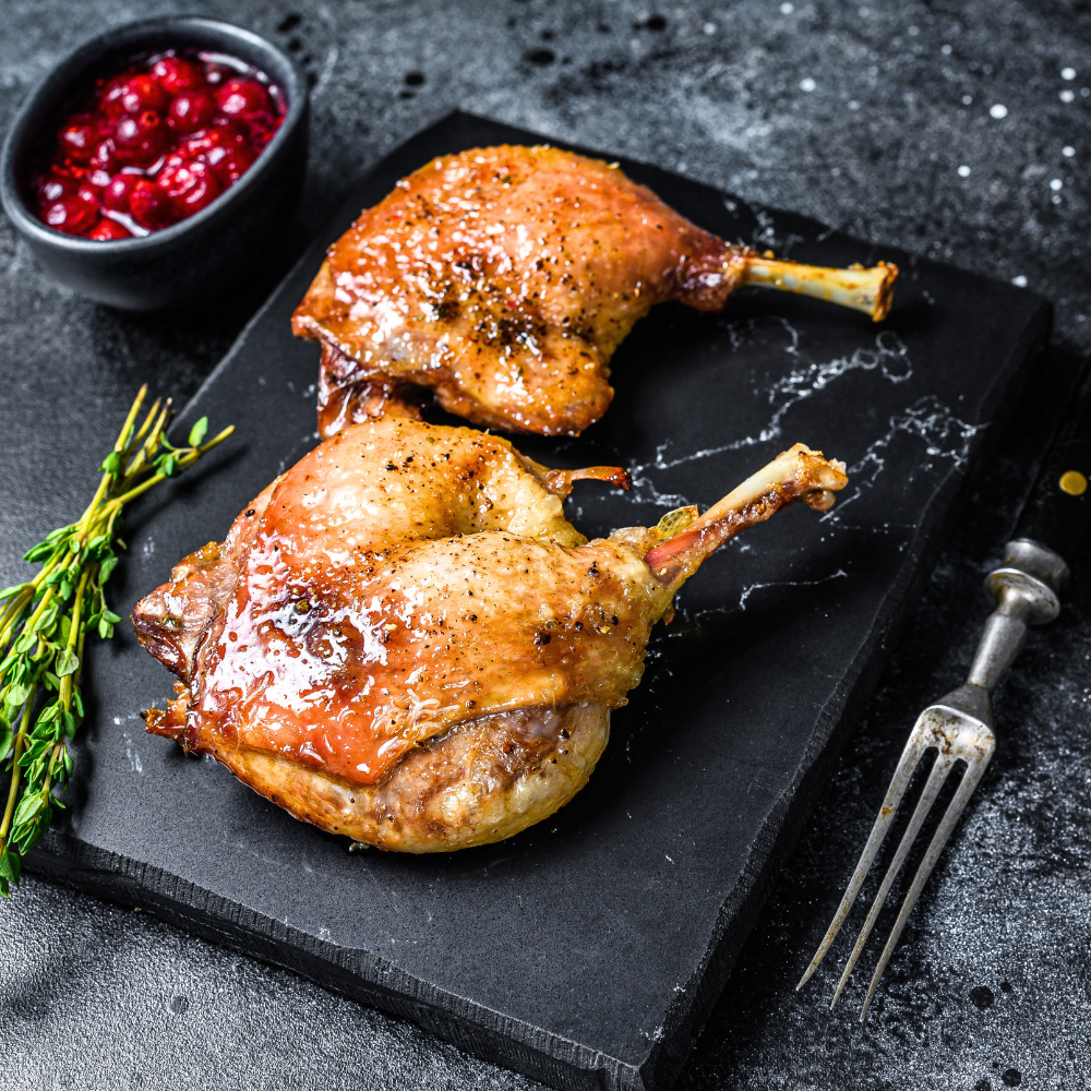 Cuisse de canard laquée à l'érable et légumes rôtis