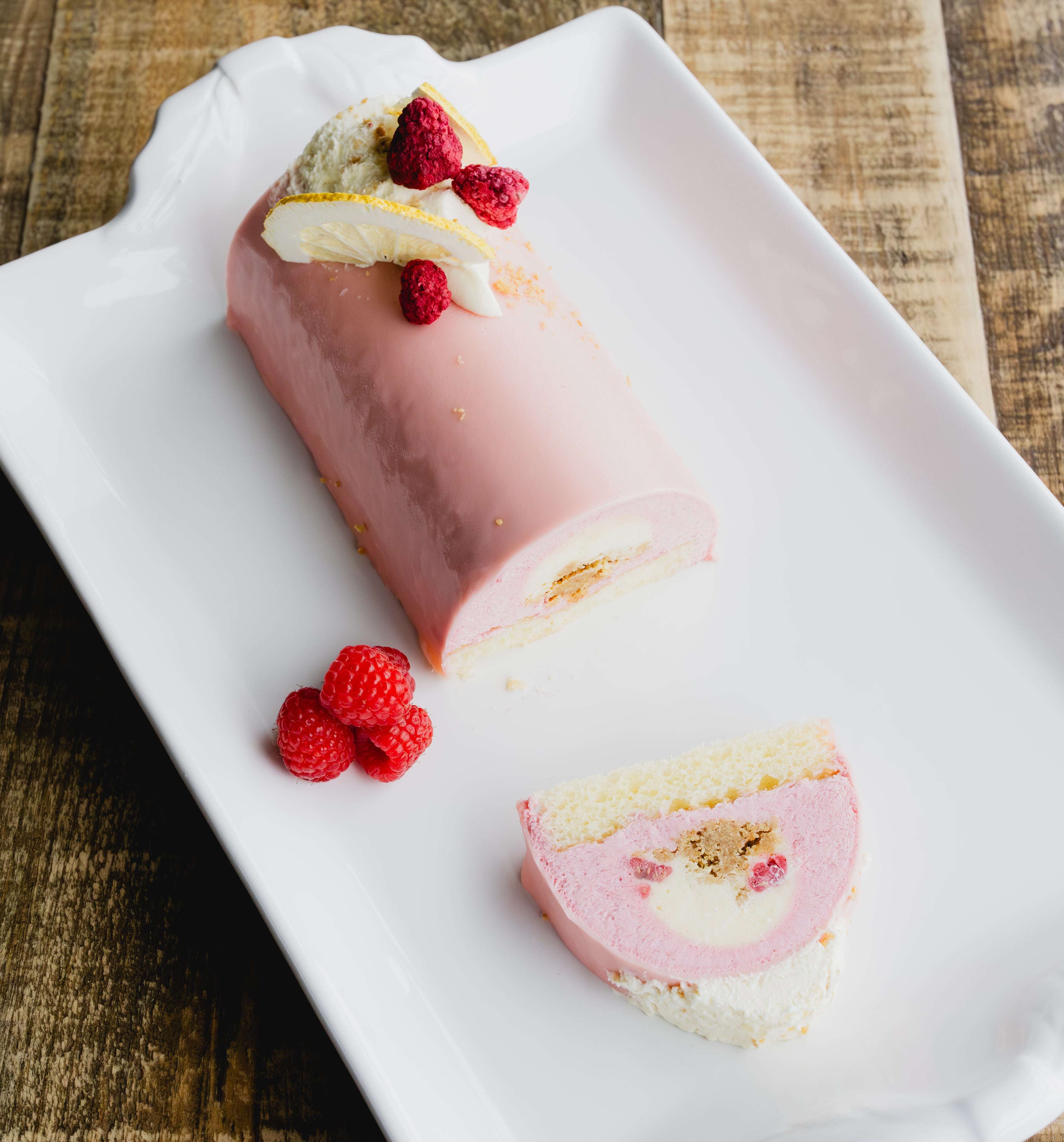 Bûche gourmande framboise et citron